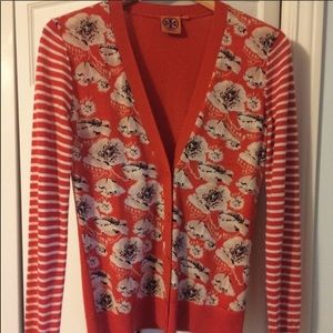 Tory Burch Orange Printed Cardigan Size Medium